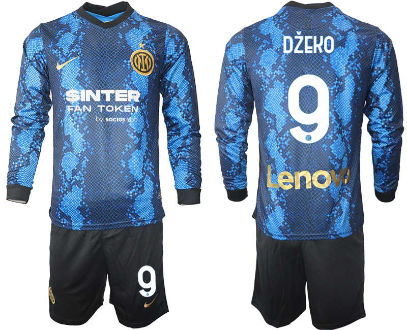 Men 2021-2022 Club Inter Milan home blue Long Sleeve #9 Soccer Jerseys